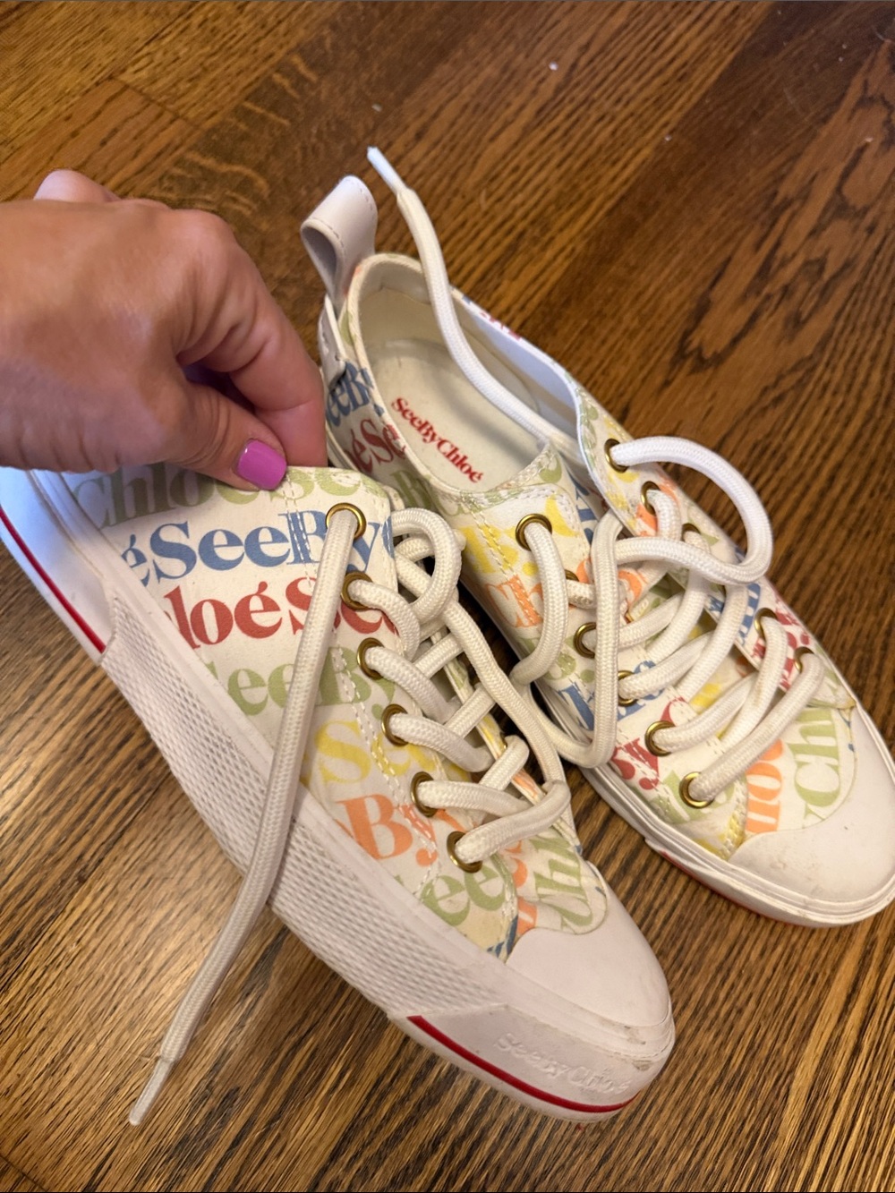 See By Chloe White Multicolor Logo Lace-Up Sneakers